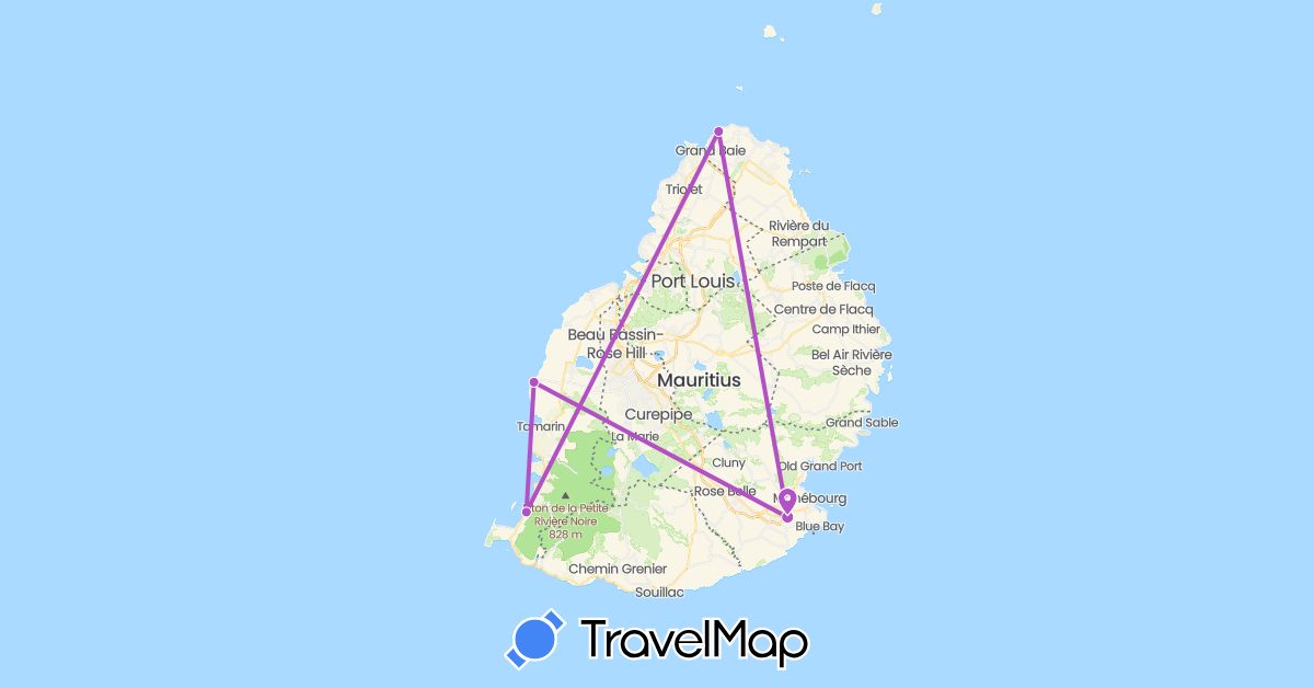 TravelMap itinerary: driving, train in Mauritius (Africa)